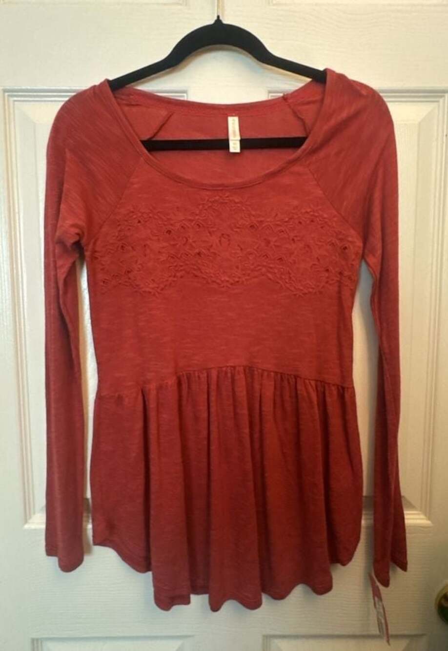 Xhilaration Women's Long Sleeve Top with Embroidered Detail Coral Size XS w-tags